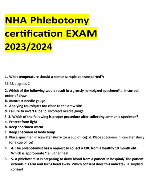 nha phlebotomy exam passing requirement